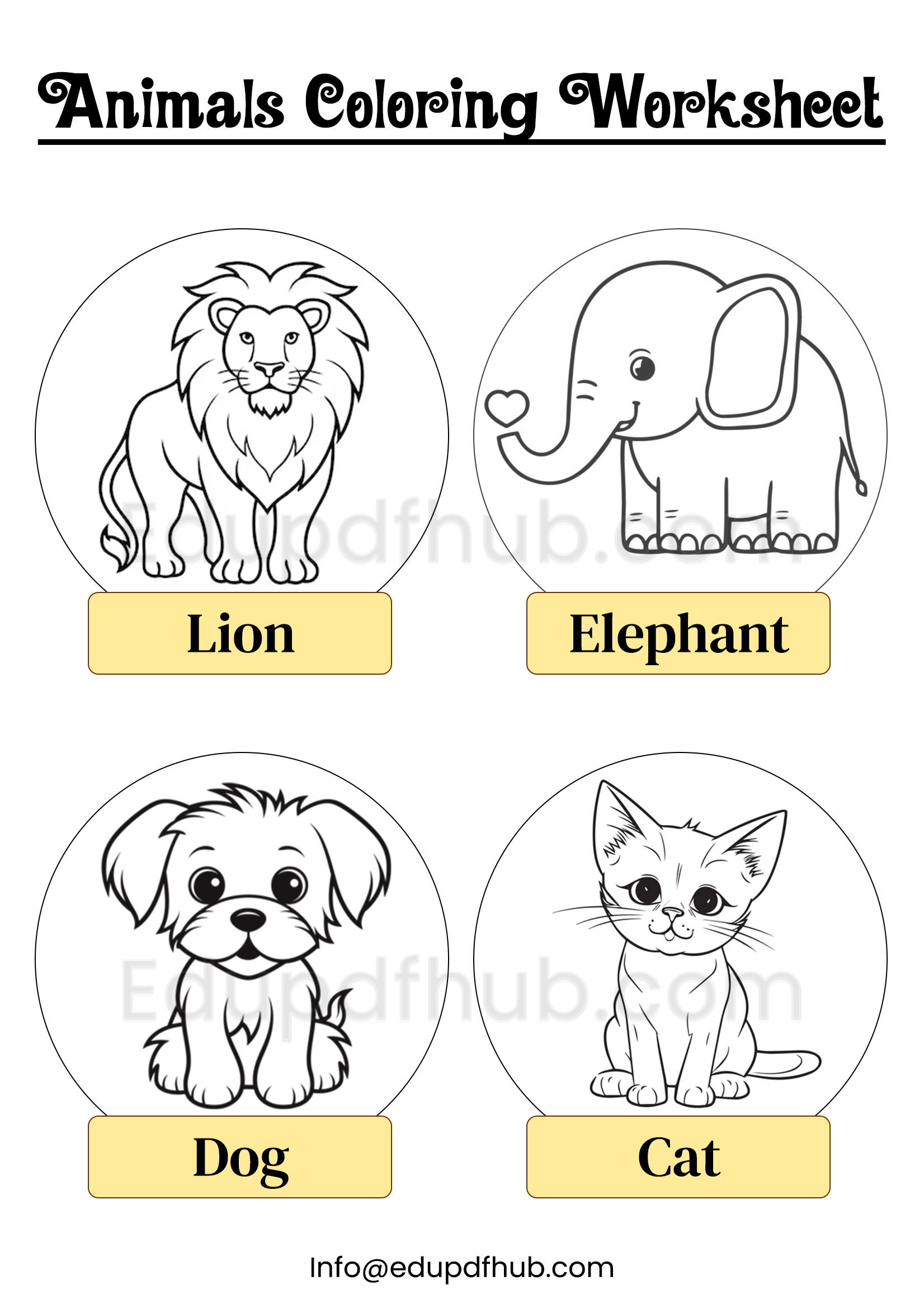 Animal Coloring Worksheets – Free Printable PDF for Kids